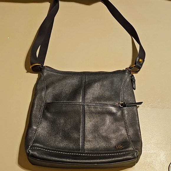 The Sak Black Leather Canvas Strap Shoulder Bag - Picture 1 of 5